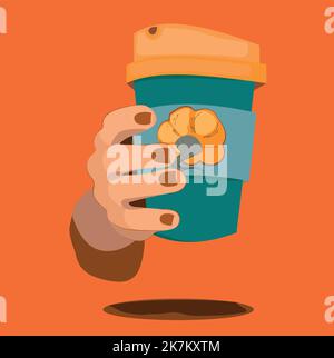 Autumn hot drinks collection. Hot chocolate, pumpkin spice coffee, cocoa with whipped cream and marshmallows, tea. Autumn holidays banner design. Vector illustration Stock Vector