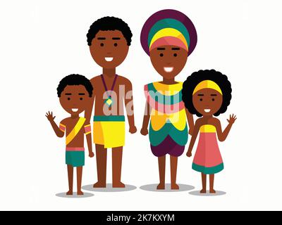 Caribbean family wearing traditional outfit vector cartoon character diversity illustration on white isolated background Stock Vector