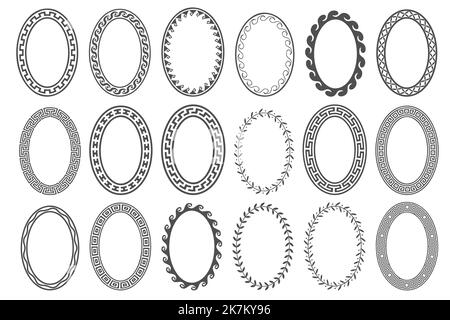 Greek key oval frame set. Circle borders with meander ornaments ...