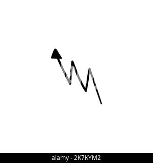 hand drawn long zig zag arrow pointing towards upside on white isolated background. Stock Vector