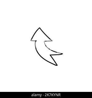 hand drawn cursor or arrow pointing towards up in outlin shape on white isolated background. Stock Vector