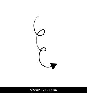 long curved arrow icon pointing down in flat style. Stock Vector