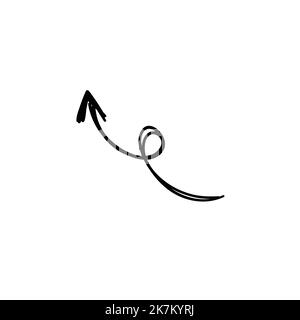 hand drawn long curve arrow pointing towards upside on white isolated background. Stock Vector
