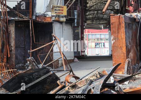 KHARKIV, UKRAINE - OCTOBER 09, 2022 - Aftermath of shelling of the ...