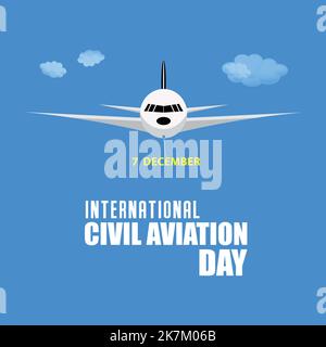 International Civil Aviation Day 7 December typography with airplane and sky vector illustration. Stock Vector