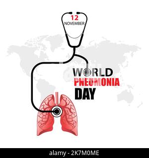 World Pneumonia day 12 November creative typography with stethoscope, World map Vector illustration. Stock Vector