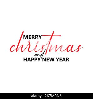 Merry Christmas and happy new year typography, handwriting font on white isolated background. Stock Vector