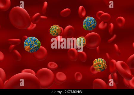 HDL good and LDL Bad lipoprotein cholesterol in the blood flow  isometric view 3d illustration Stock Photo