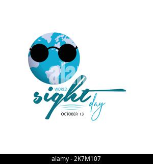 world sight day creative typography with world map wearing glasses vector illustration Stock Vector