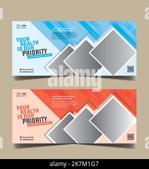 Medical Cover Design Template With 2 Set, Modern Social Media Profile Design, Cover Banner Template for social media Stock Vector