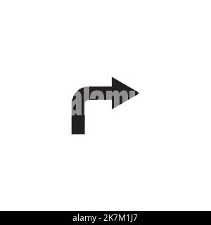 black right curved arrow icon. right turn arrow sign icon flat style pointing to the right arrow. Stock Vector