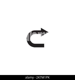 black curve arrow icon pointing to right vector flat design on white isolated background. Stock Vector