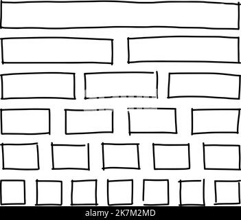 Free hand drawn rectangles and squares in different sizes. Scribble rectangular frames set. Freehand doodle square borders. Text highlight underline Stock Vector