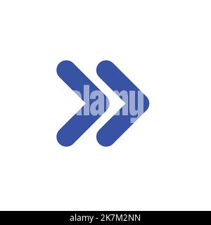 blue double arrow icon pointing to right on white isolated background. Stock Vector