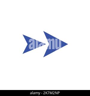 double arrow or cursor icon pointing to right on white isolated background. Stock Vector