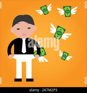 money flying from a man pocket Stock Vector