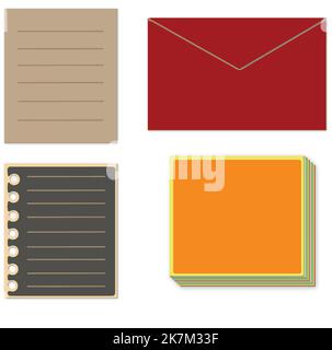 Colorful Envelope and letter papers on white isolated background Stock Vector