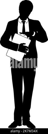 Business People Man With Clipboard Silhouette Stock Vector