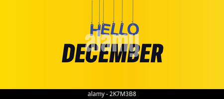 Hello December typography illustration with attractive background. Stock Vector