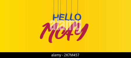 Hello may typography illustration with beautiful background. Stock Vector