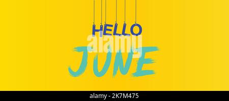 Hello June typography illustration with attractive background Stock Vector