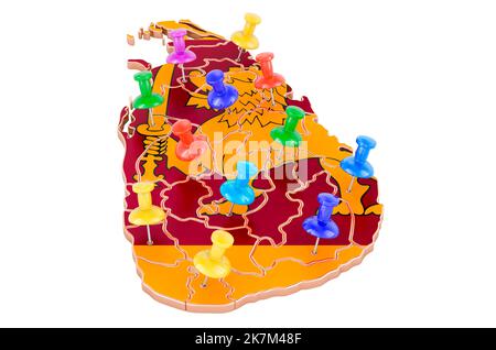 Map of Sri Lanka with colored push pins, 3D rendering isolated on white background Stock Photo