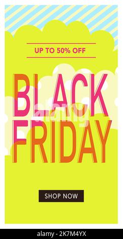 vertical bright yellow background with pink lettering black friday sale Stock Vector