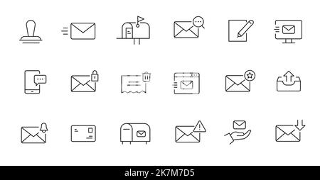 Mailbox line icon set. Letter send, email contact, spam, address book editable outline icon. Vector illstration. Stock Vector