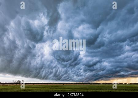 Impressive cloudscape in northern Germany at sunset. Summer thunderstorm evolving above rural area Stock Photo