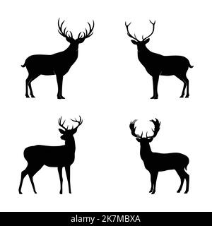 Collection of silhouettes of wild animals. The deer family Stock Vector