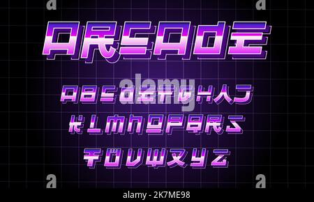 16bit Retro video game aesthetic, gaming abc for logos, brands and arcade machines. Tokyo, Vintage and asian typeface. Neon, gradient and trendy typo. Stock Vector