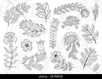 Collection vintage floral motif. William Moriss style art and craft movement. Design outline flower symbol. Stock Vector
