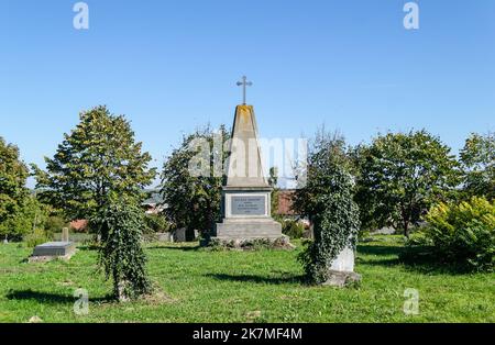 A view of the Monumental stone memorial dedicated to the fallen soldiers during the Revolution of 1848 and 1849 in Petrovaradin. Stock Photo