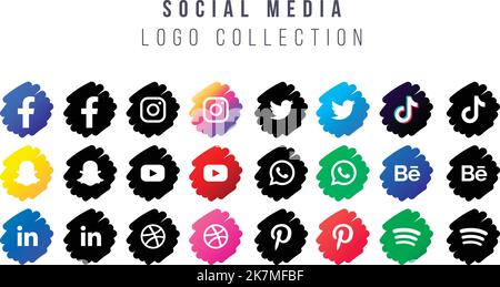 Famous logos or icons for social media platforms. Vector EPS designs. Stock Vector