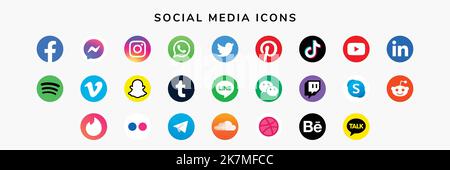 Famous logos or icons for social media platforms. Vector EPS designs. Stock Vector