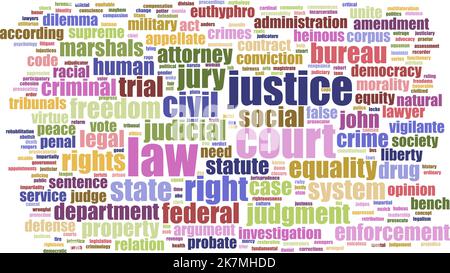 Justice word cloud concept. Justice word cloud. Made with the text only. colorful writings. Vector. illustration Stock Vector