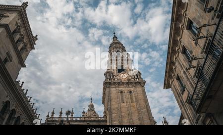 Santiago de Compostela Cathedral from Praza da Quintana de Vivos. The last destination of the Camino de Santiago. Stock Photo