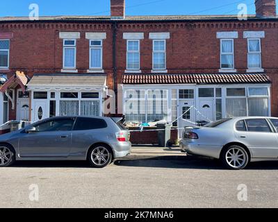 The scene in Dovey Road in Sparkhill, Birmingham, after a 29-year-old man was arrested on suspicion of murder following the death of a newborn boy in Birmingham. The three-week-old baby was not breathing when officers were called to Dovey Road at just after 3.40am on Tuesday, West Midlands Police said. Paramedics took him to hospital but he was pronounced dead soon afterwards. Picture date: Tuesday October 18, 2022. Stock Photo