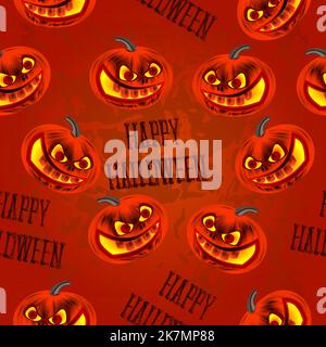 Seamless texture Happy Halloween  with pumpkins orange background vector illustration Stock Vector