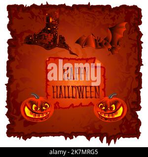 Happy Halloween pumpkin and haunted castle vector Stock Vector
