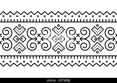 Slovak tribal folk art vector seamless black long horizontal geometric pattern inspired by Cicmany folk art in Slovakia Stock Vector