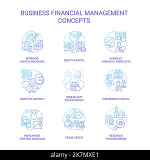 Business financial management blue gradient concept icons set Stock Vector