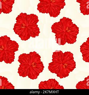Seamless texture red hibiscus flower  chinese rose polygons vector illustration Stock Vector