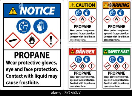 Danger Propane Flammable Gas PPE GHS Sign Stock Vector