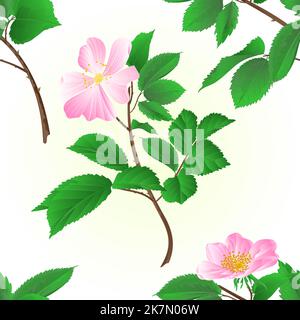 Seamless texture twig wild roses vector illustration Stock Vector