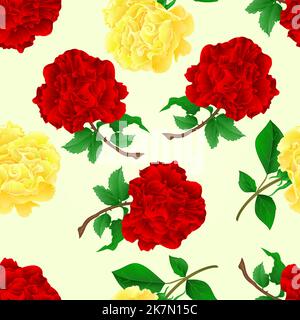 Seamless texture twig red and tea roses stem with leaves  vector illustration Stock Vector