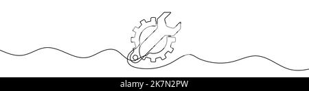 Continuous linear drawing of service symbol. Repair concept. One line drawn background. Vector illustration. Abstract linear background Stock Vector