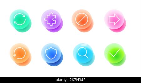 Basic icons set in glassmorphic style. Transparent blur glass effect icons. Vector illustration Stock Vector