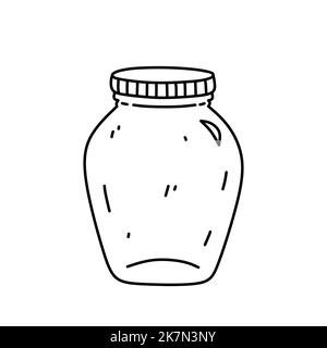 Glass jar isolated on white background. Vector hand-drawn illustration in doodle style. Perfect for decorations, logo, various designs. Stock Vector