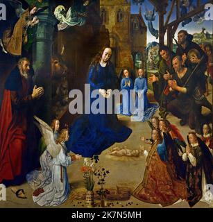 Portinari triptych, 1477 and 1478,. Van Der Goes Hugo , Galleria degli Uffizi ( The triptych, dedicated to the Adoration of the Shepherds, was painted in Bruges by the famous Flemish painter on commission of the Florentine Tommaso Portinari ) detail Hugo van Goes 1440 1482 Flemish Belgian Belgium (middle panel) Stock Photo
